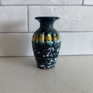 Vintage Made In Italy Bud Vase Mid Century Modern 6 inches Teal Yellow Speckled
